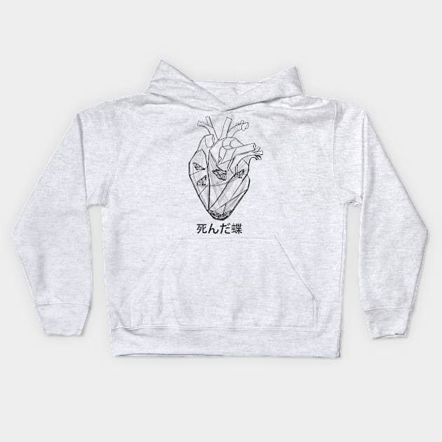 Dead butterflies in heart (inspired from gorillaz) black and white Kids Hoodie by Arniisk